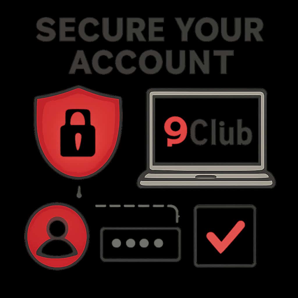 An educational illustration about managing your 9 Club account securely.